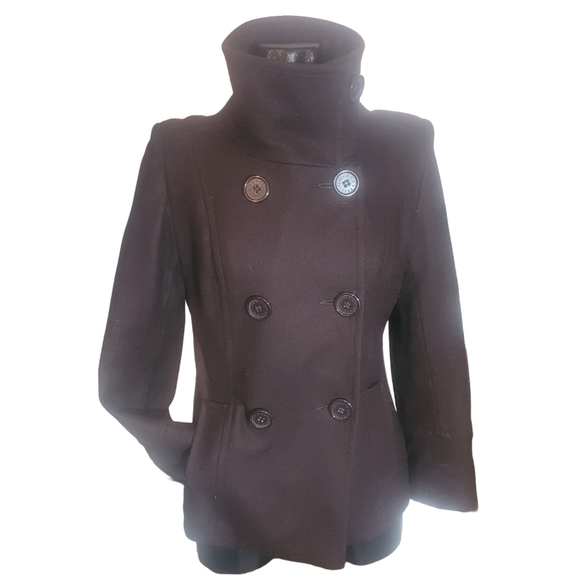 Women's Double-Breasted Coat - Black - Picture 1 of 7